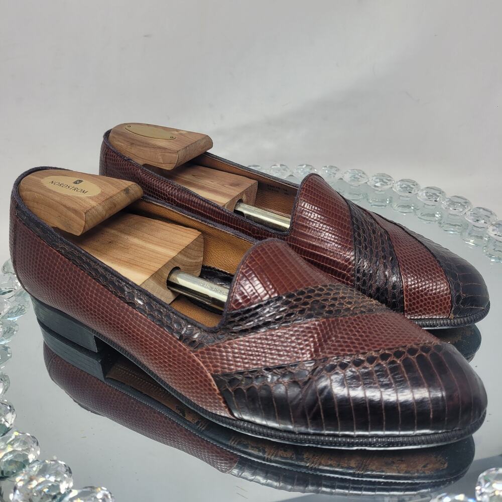 Stacy Adams Brown Burgundy Wine Multi Color Snake Skin Shoes Loafers Men's 9 M